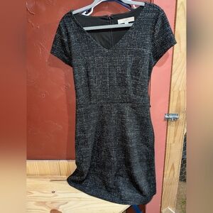 LOFT Black Tweed Midi Dress